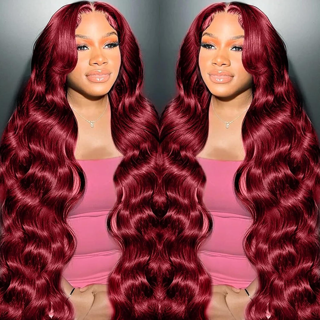 MUZOJET 99j Burgundy Lace Front Wigs Human Hair 13x6 Body Wave Lace Front Wigs Human Hair Pre Plucked Glueless Red Wig Wine Red Wigs for Women Reddish Brown 180 Density