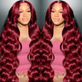 MUZOJET 99j Burgundy Lace Front Wigs Human Hair 13x6 Body Wave Lace Front Wigs Human Hair Pre Plucked Glueless Red Wig Wine Red Wigs for Women Reddish Brown 180 Density