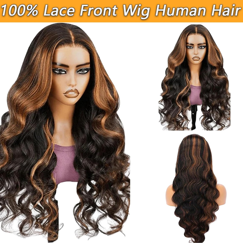 MUZOJET 1B/30 Highlight Ombre Balayage 13x6 Lace Front Wigs Human Hair Black and Blonde FB30 HD Transparent Lace Front Wig Human Hair Pre Plucked with Baby Hair for Black Women 180% Density