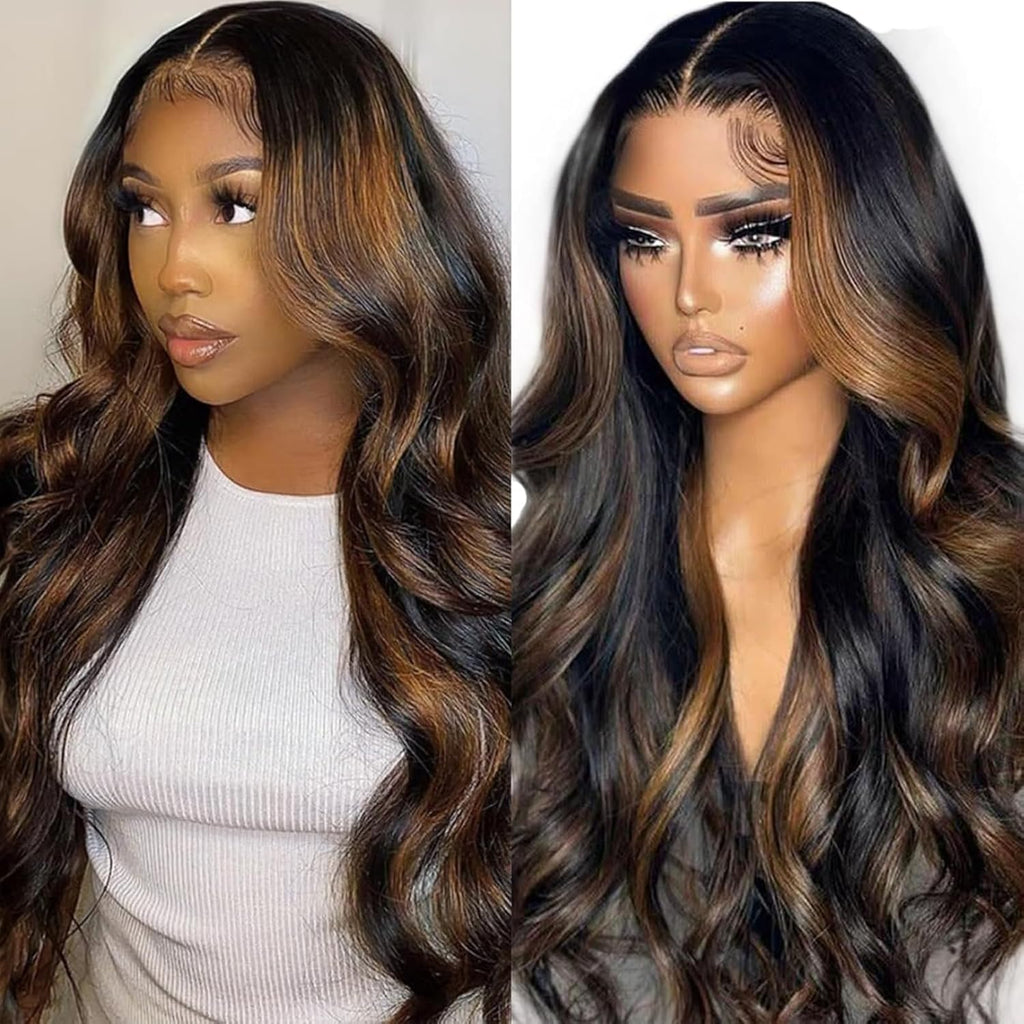 MUZOJET 1B/30 Highlight Ombre Balayage 13x6 Lace Front Wigs Human Hair Black and Blonde FB30 HD Transparent Lace Front Wig Human Hair Pre Plucked with Baby Hair for Black Women 180% Density