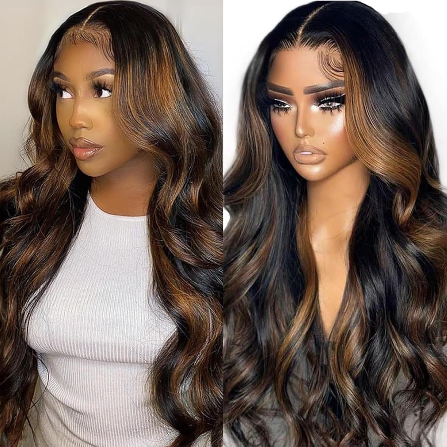 MUZOJET 1B/30 Highlight Ombre Balayage 13x6 Lace Front Wigs Human Hair Black and Blonde FB30 HD Transparent Lace Front Wig Human Hair Pre Plucked with Baby Hair for Black Women 180% Density