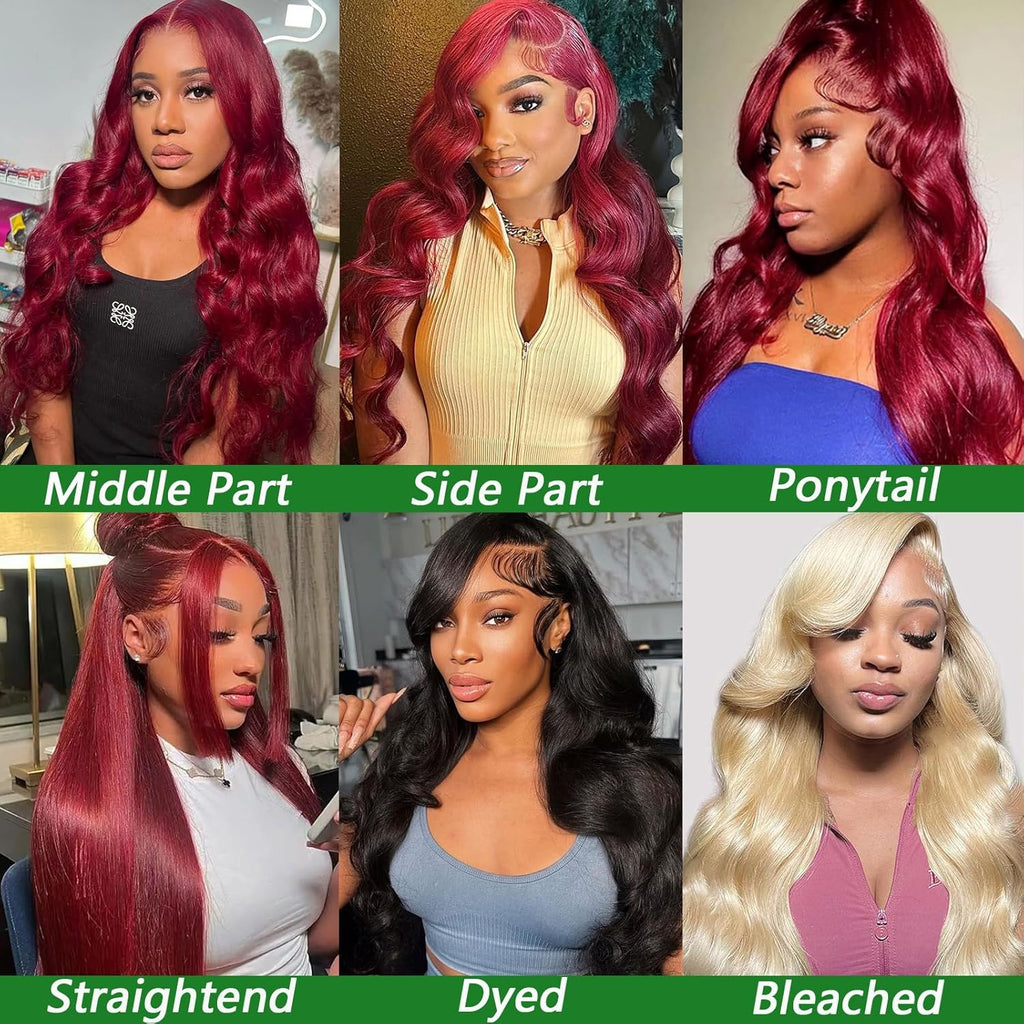 MUZOJET 99j Burgundy Lace Front Wigs Human Hair 13x6 Body Wave Lace Front Wigs Human Hair Pre Plucked Glueless Red Wig Wine Red Wigs for Women Reddish Brown 180 Density