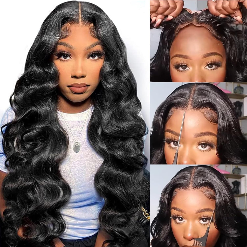 MUZOJET 13x6 Glueless Wigs Human Hair Pre PluckedCut Wear and Go Wig 10A HD Body Wave Lace Front Wigs Human Hair 180 Density Wigs for Women No Glue 3 Seconds for Beginners
