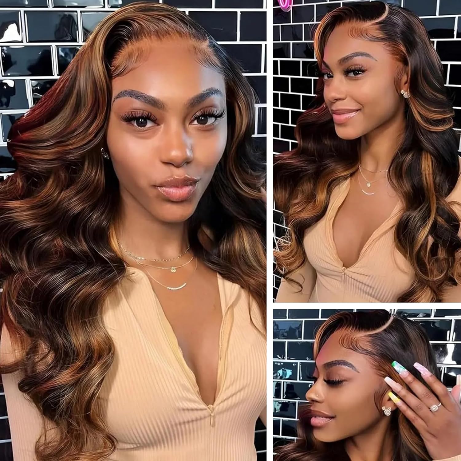 MUZOJET 1B/30 Highlight Ombre Balayage 13x6 Lace Front Wigs Human Hair Black and Blonde FB30 HD Transparent Lace Front Wig Human Hair Pre Plucked with Baby Hair for Black Women 180% Density