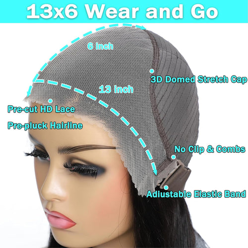 MUZOJET 13x6 Glueless Wigs Human Hair Pre PluckedCut Wear and Go Wig 10A HD Body Wave Lace Front Wigs Human Hair 180 Density Wigs for Women No Glue 3 Seconds for Beginners