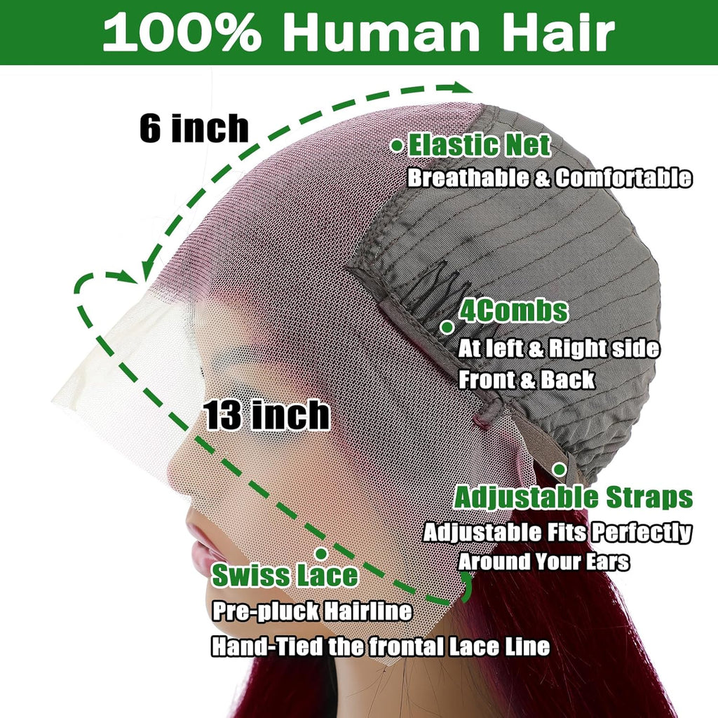 MUZOJET 99j Burgundy Lace Front Wigs Human Hair 13x6 Body Wave Lace Front Wigs Human Hair Pre Plucked Glueless Red Wig Wine Red Wigs for Women Reddish Brown 180 Density