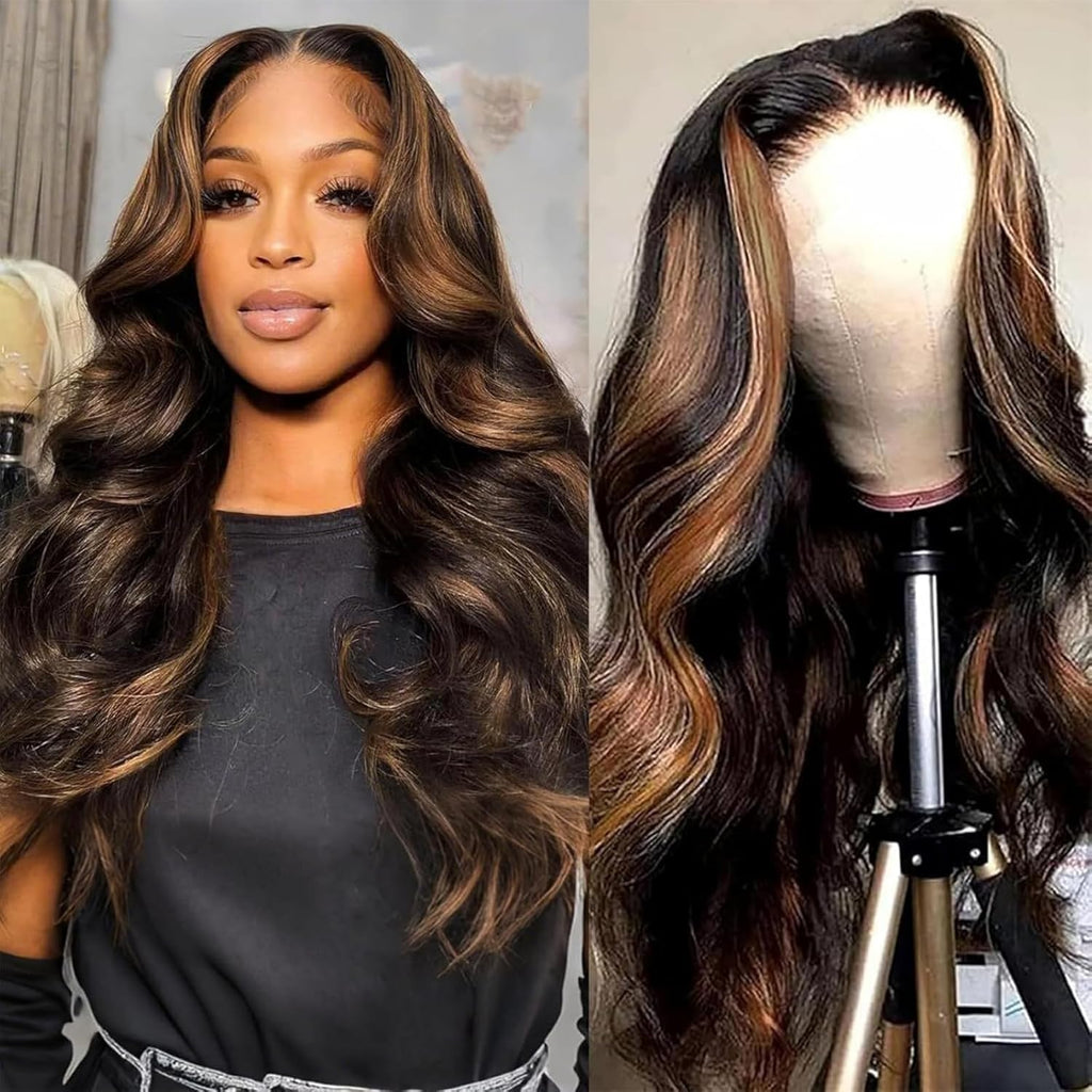 MUZOJET 1B/30 Highlight Ombre Balayage 13x6 Lace Front Wigs Human Hair Black and Blonde FB30 HD Transparent Lace Front Wig Human Hair Pre Plucked with Baby Hair for Black Women 180% Density