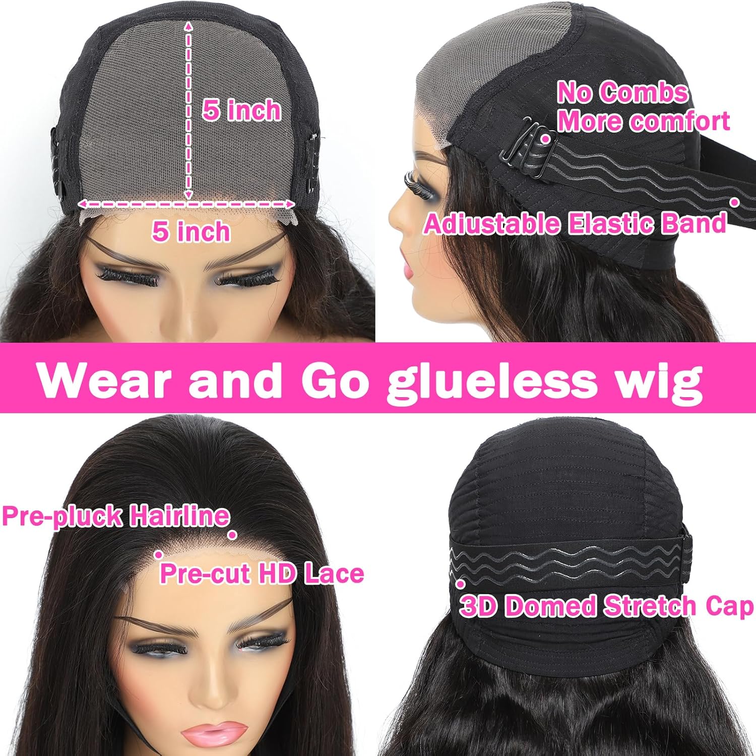 Wear and Go Glueless Wigs Human Hair Pre Plucked Pre Cut 5x5 Hd Lace Closure Wigs Human Hair 180 Density Body Wave Lace Front Wigs Human Hair Wigs for Women No Glue 3 Seconds for Beginners