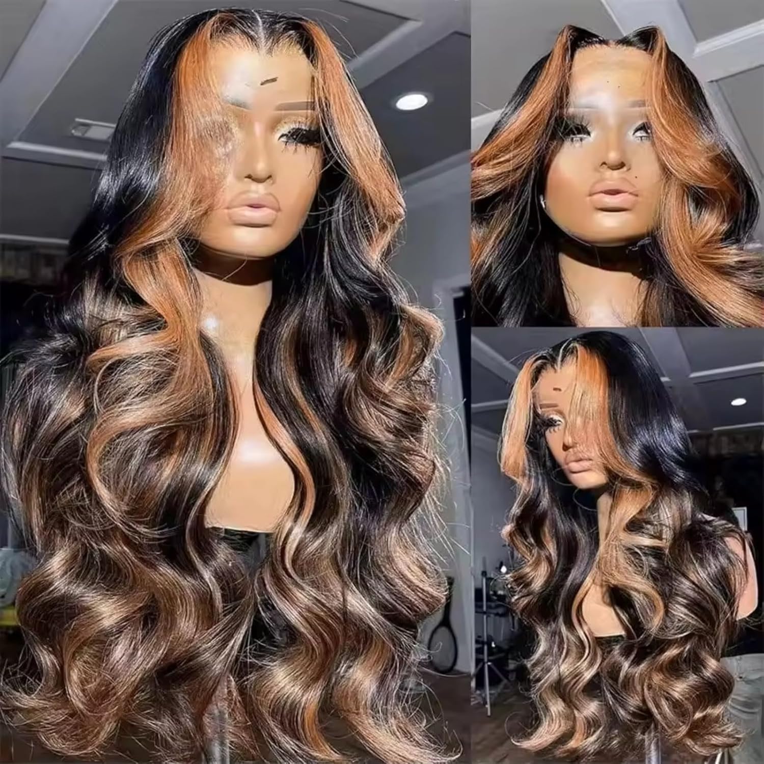 MUZOJET 1B/30 Highlight Ombre Balayage 13x6 Lace Front Wigs Human Hair Black and Blonde FB30 HD Transparent Lace Front Wig Human Hair Pre Plucked with Baby Hair for Black Women 180% Density