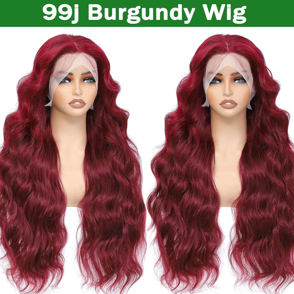MUZOJET 99j Burgundy Lace Front Wigs Human Hair 13x6 Body Wave Lace Front Wigs Human Hair Pre Plucked Glueless Red Wig Wine Red Wigs for Women Reddish Brown 180 Density