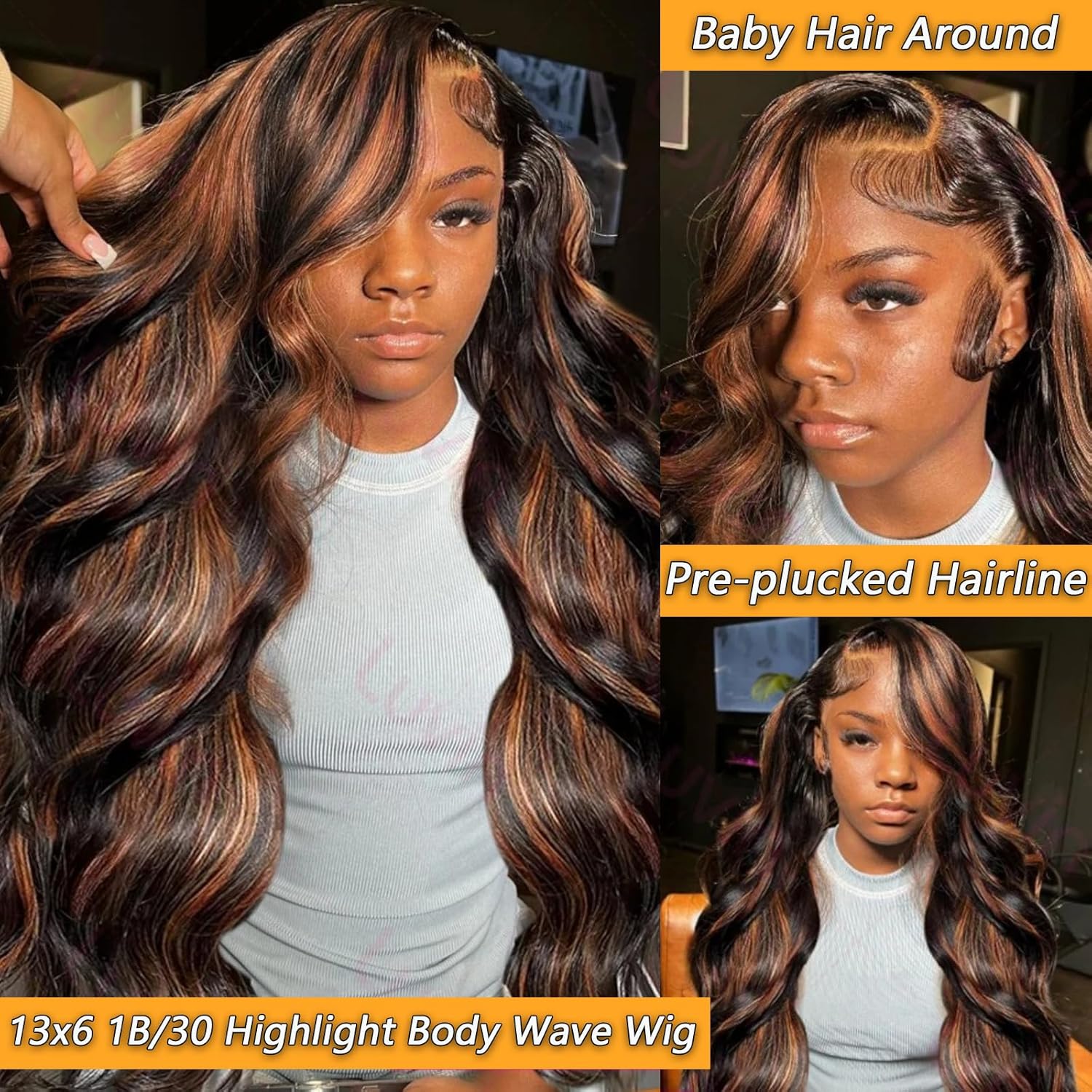 MUZOJET 1B/30 Highlight Ombre Balayage 13x6 Lace Front Wigs Human Hair Black and Blonde FB30 HD Transparent Lace Front Wig Human Hair Pre Plucked with Baby Hair for Black Women 180% Density