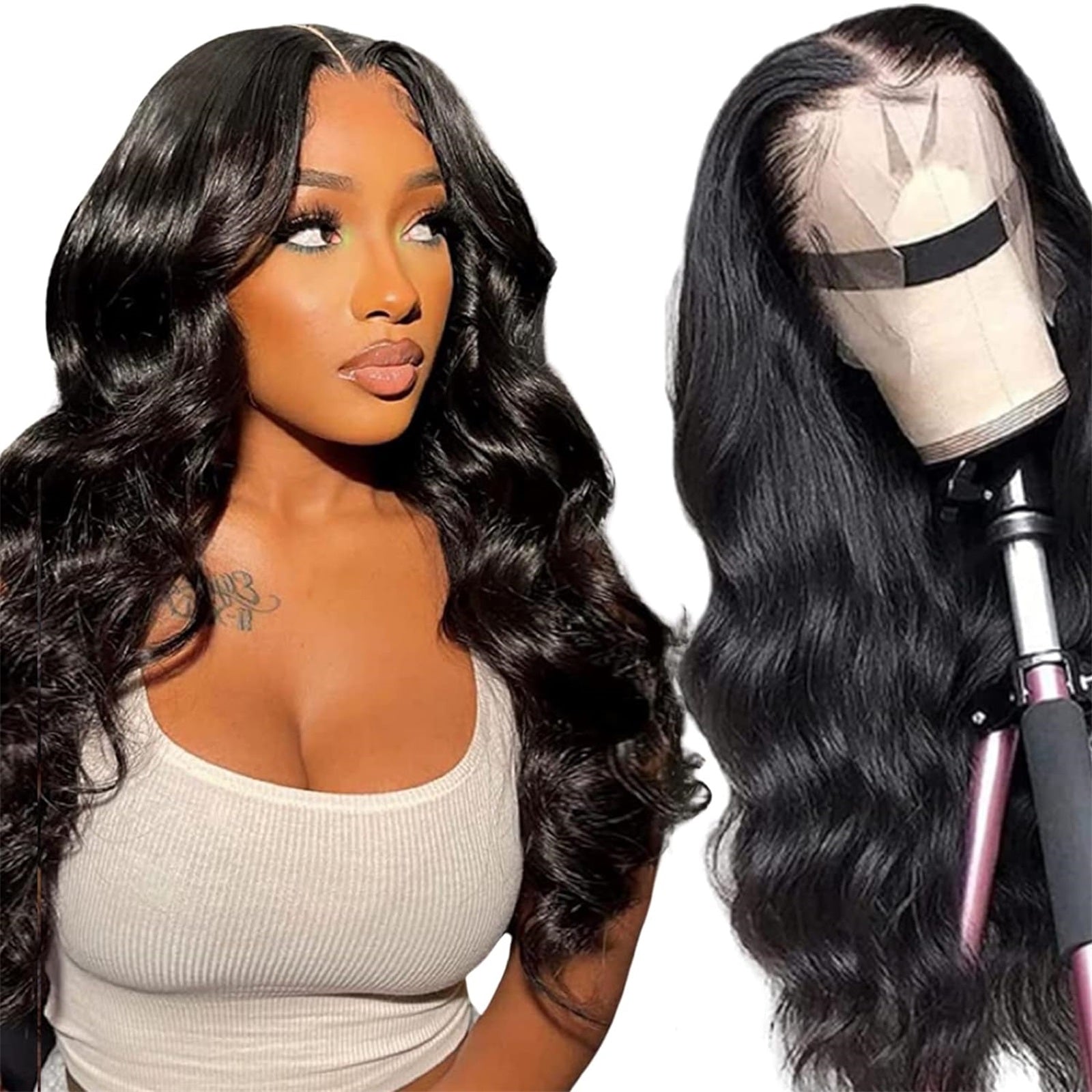 13x6 Lace Front Wigs Human Hair Pre Plucked 180 Density HD Body Wave Lace Front Wigs Human Hair 10A Frontal Wigs Human Hair wigs for Women Glueless Wigs Human Hair Pre Plucked Black wig