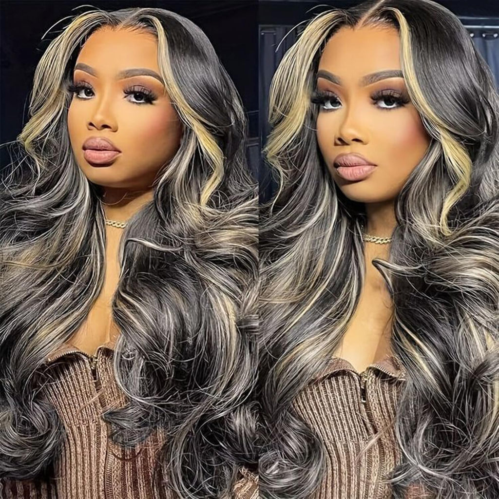 MUZOJET 1B/27 Highlight Ombre Balayage 13x6 Lace Front Wigs Human Hair Black and Blonde HD Transparent Lace Front Wig Human Hair Pre Plucked with Baby Hair for Black Women 180% Density