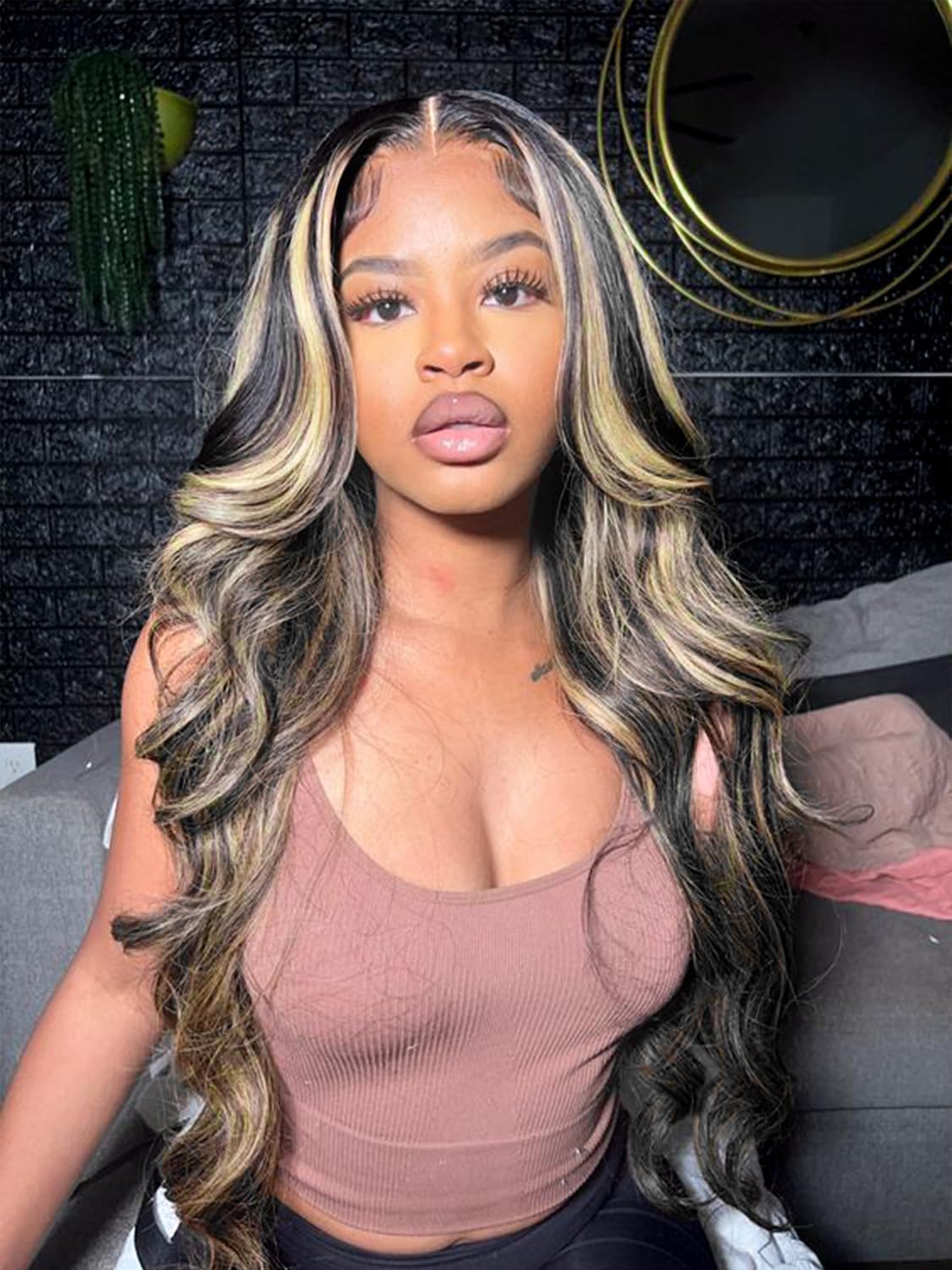 MUZOJET 1B/27 Highlight Ombre Balayage 13x6 Lace Front Wigs Human Hair Black and Blonde HD Transparent Lace Front Wig Human Hair Pre Plucked with Baby Hair for Black Women 180% Density