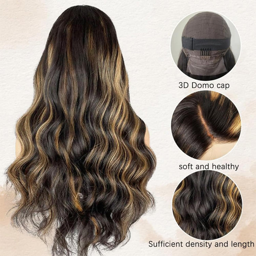 MUZOJET 1B/27 Highlight Ombre Balayage 13x6 Lace Front Wigs Human Hair Black and Blonde HD Transparent Lace Front Wig Human Hair Pre Plucked with Baby Hair for Black Women 180% Density